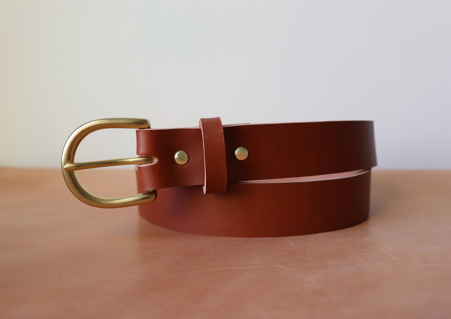 1.125" Vachetta Leather Belt - Cognac, Natural Brass
