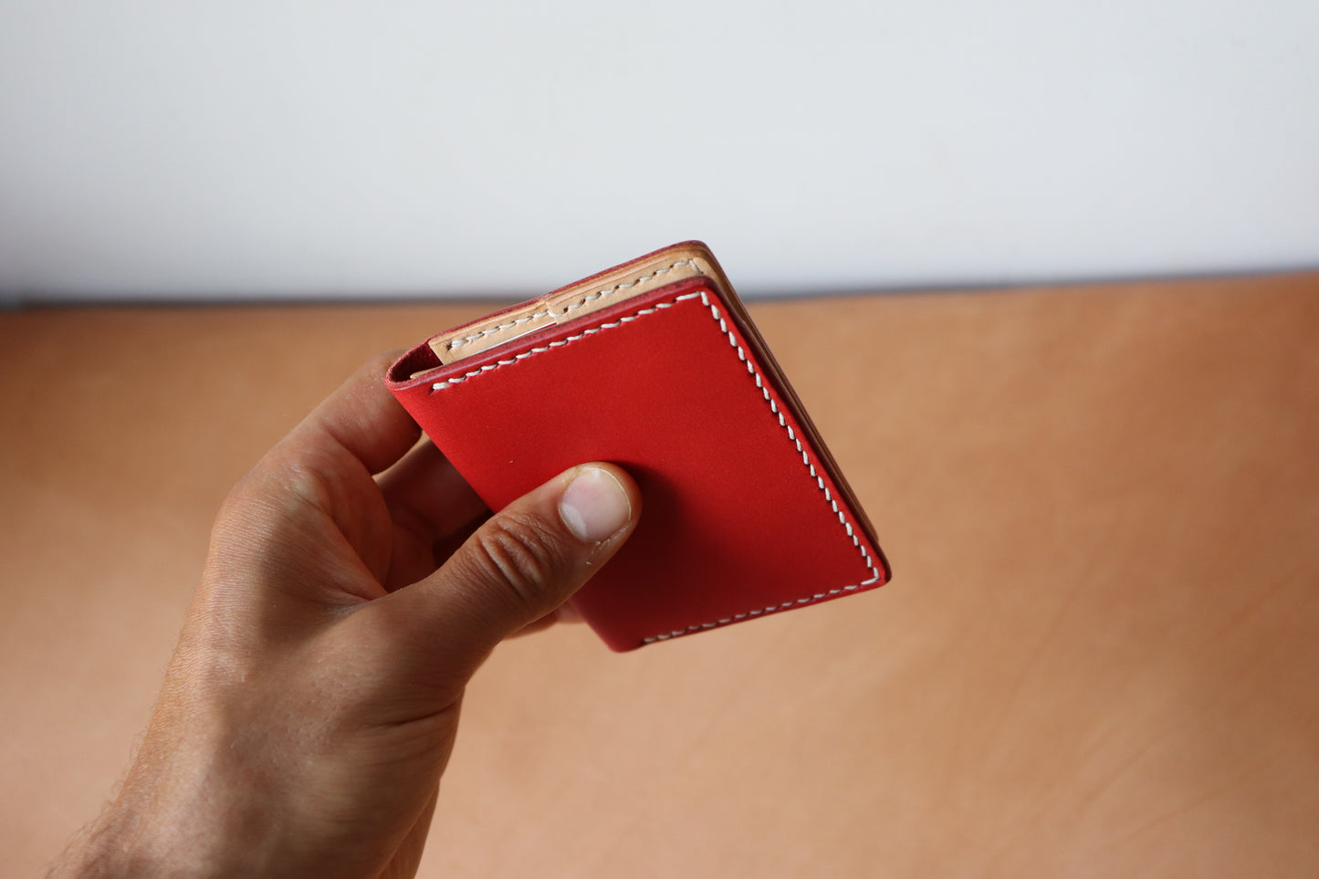 Mini Bifold - Red and Natural Vachetta