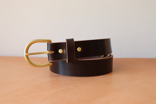 1.125” English Bridle Leather Belt - Espresso Brown, Brass