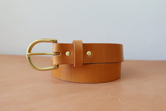 1.125” English Bridle Leather Belt - Honey Tan, Brass