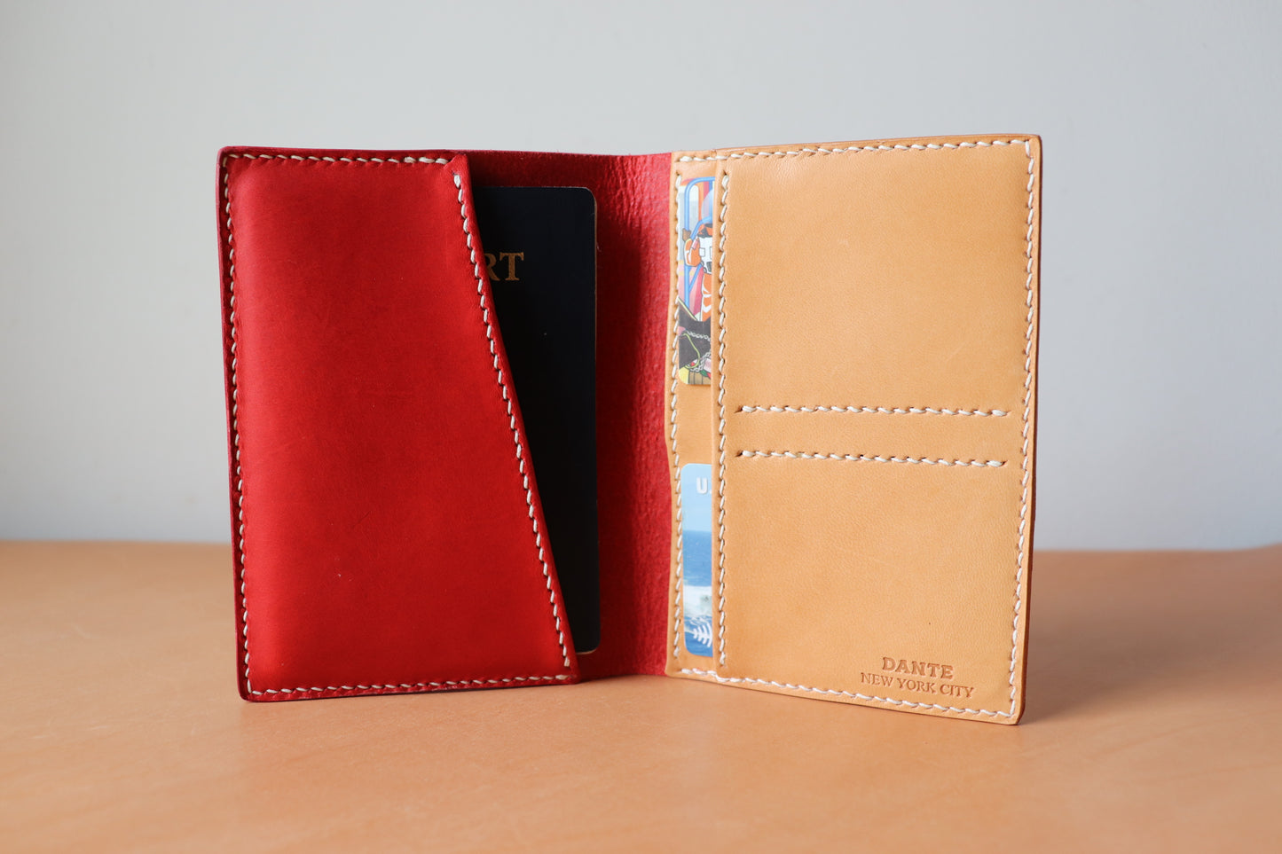 Passport & Journal Holder - Red and Natural Vachetta