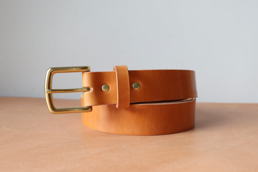 1.25” English Bridle Leather Belt - Honey Tan, Brass