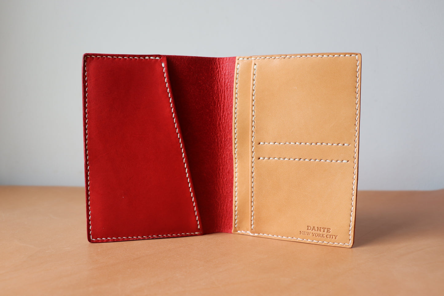 Passport & Journal Holder - Red and Natural Vachetta