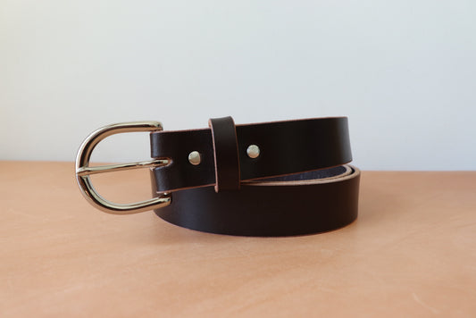 1.125” English Bridle Leather Belt - Espresso Brown, Nickel