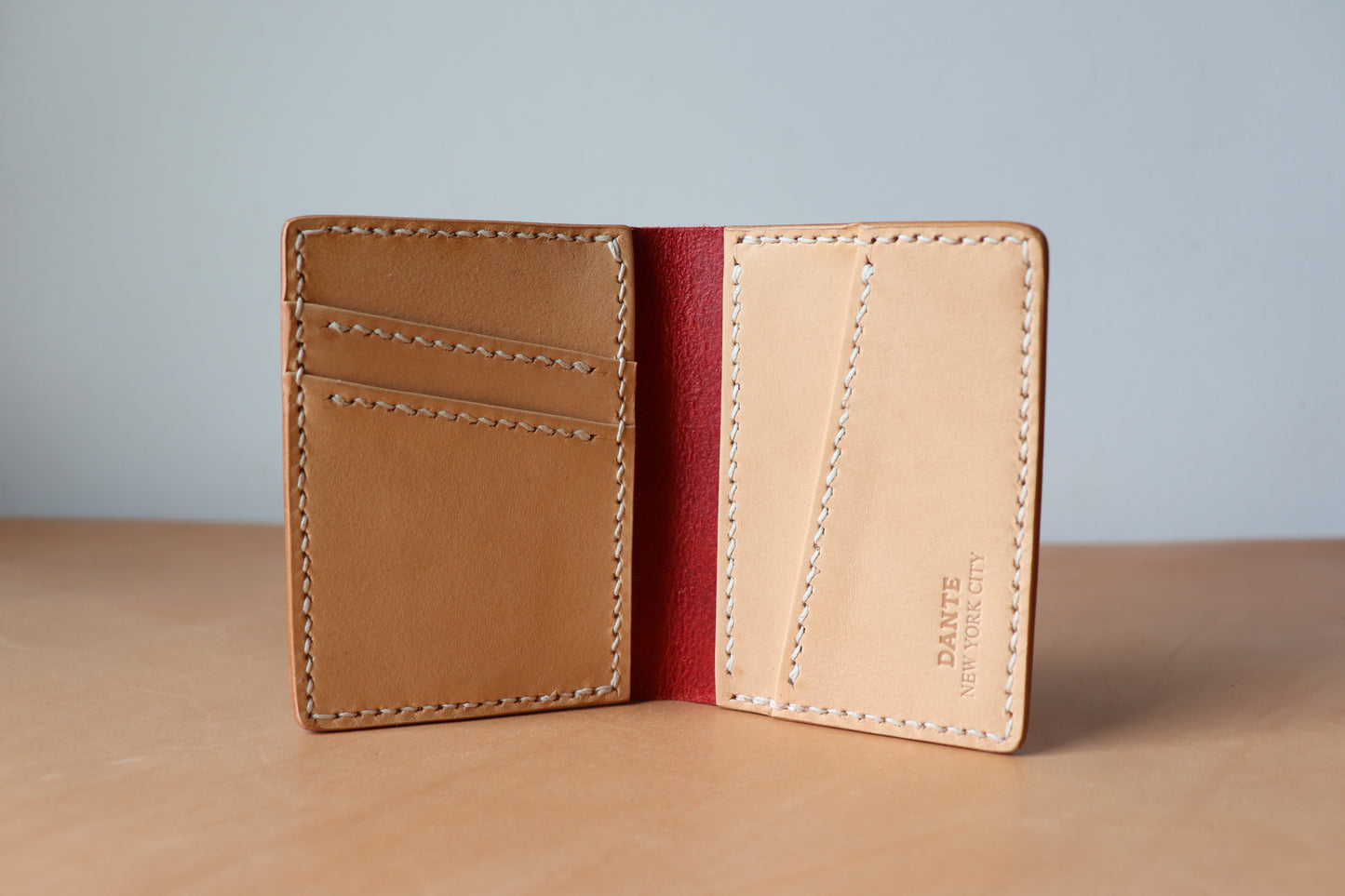 Mini Bifold - Red and Natural Vachetta