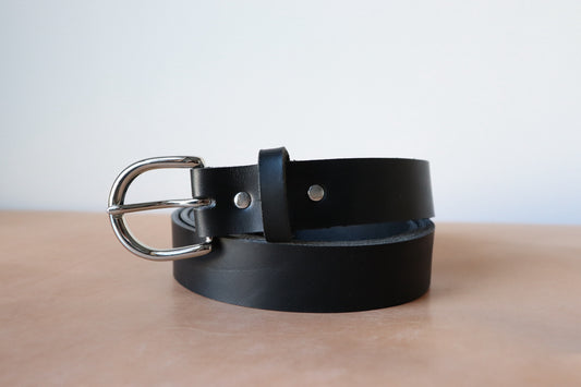 1.125" Vachetta Leather Belt - Black, Nickel